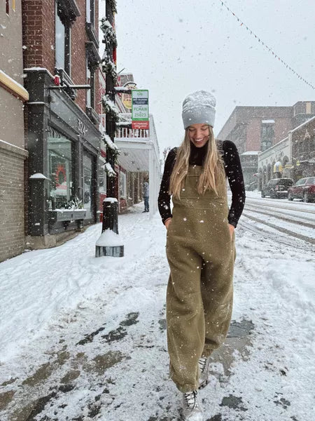 Women's Fleece Warm Overalls Loose Casual Jumpsuits