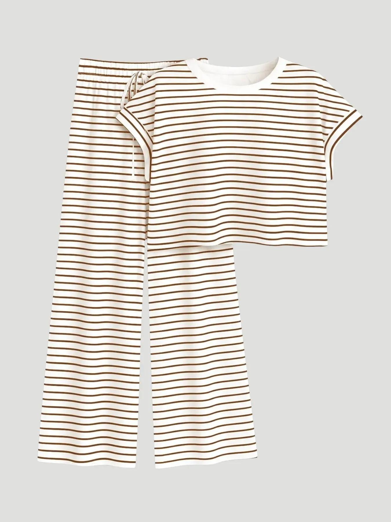 Women's Casual Striped Two Piece Co Ord Set