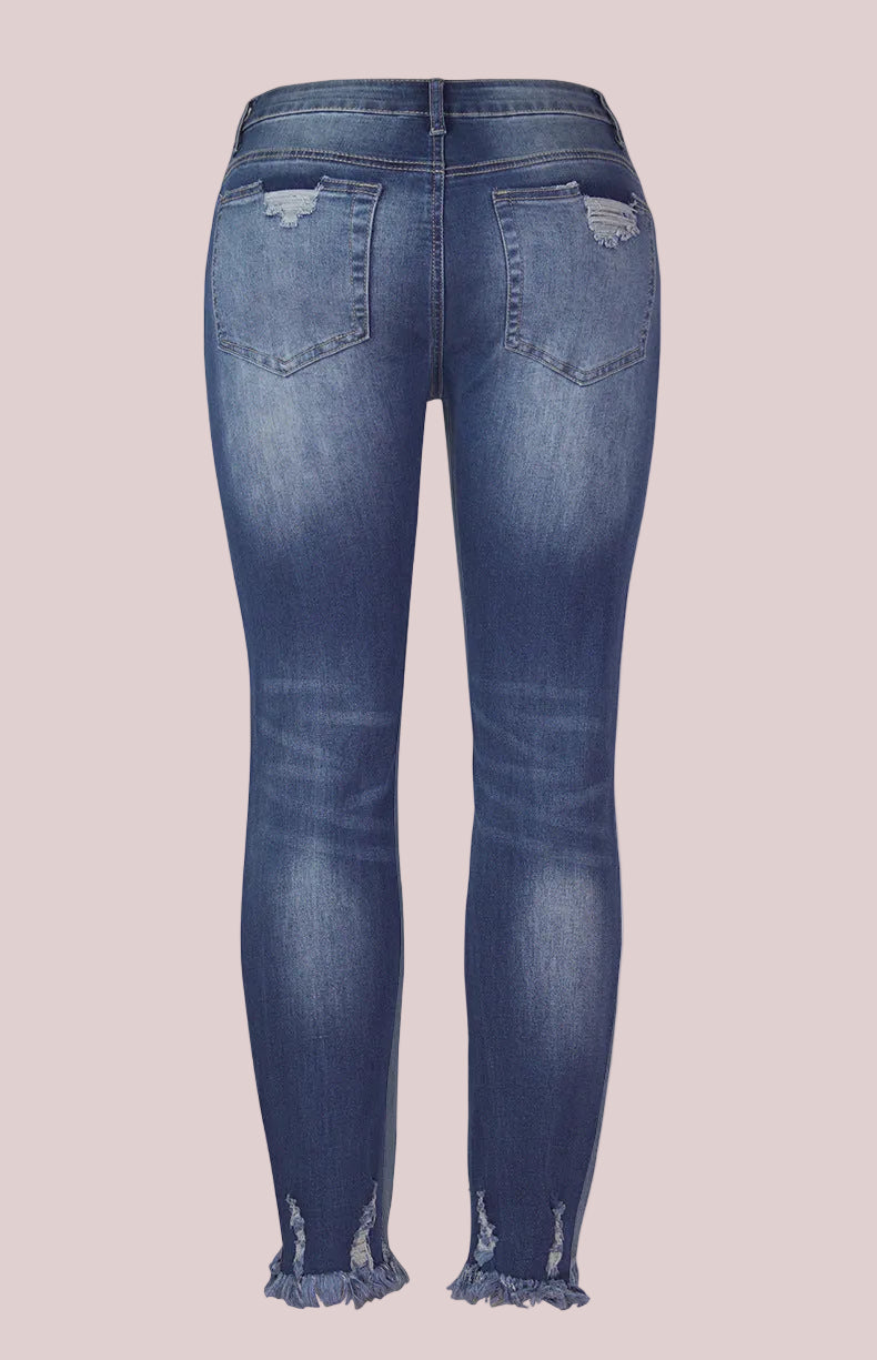 Washed Frayed Fringed Jeans