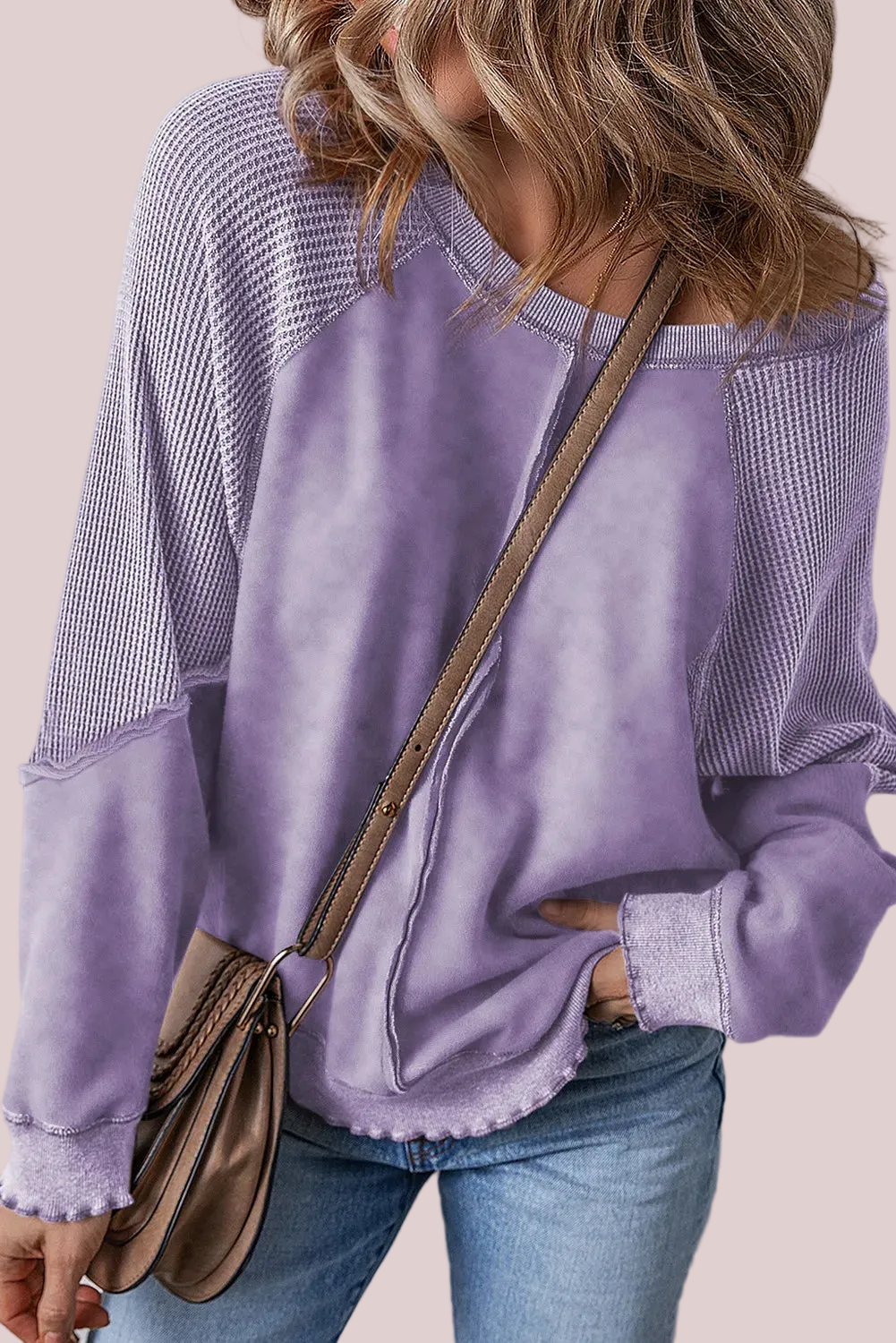 Women's Reverse Seam Waffle Knit Sweatshirt
