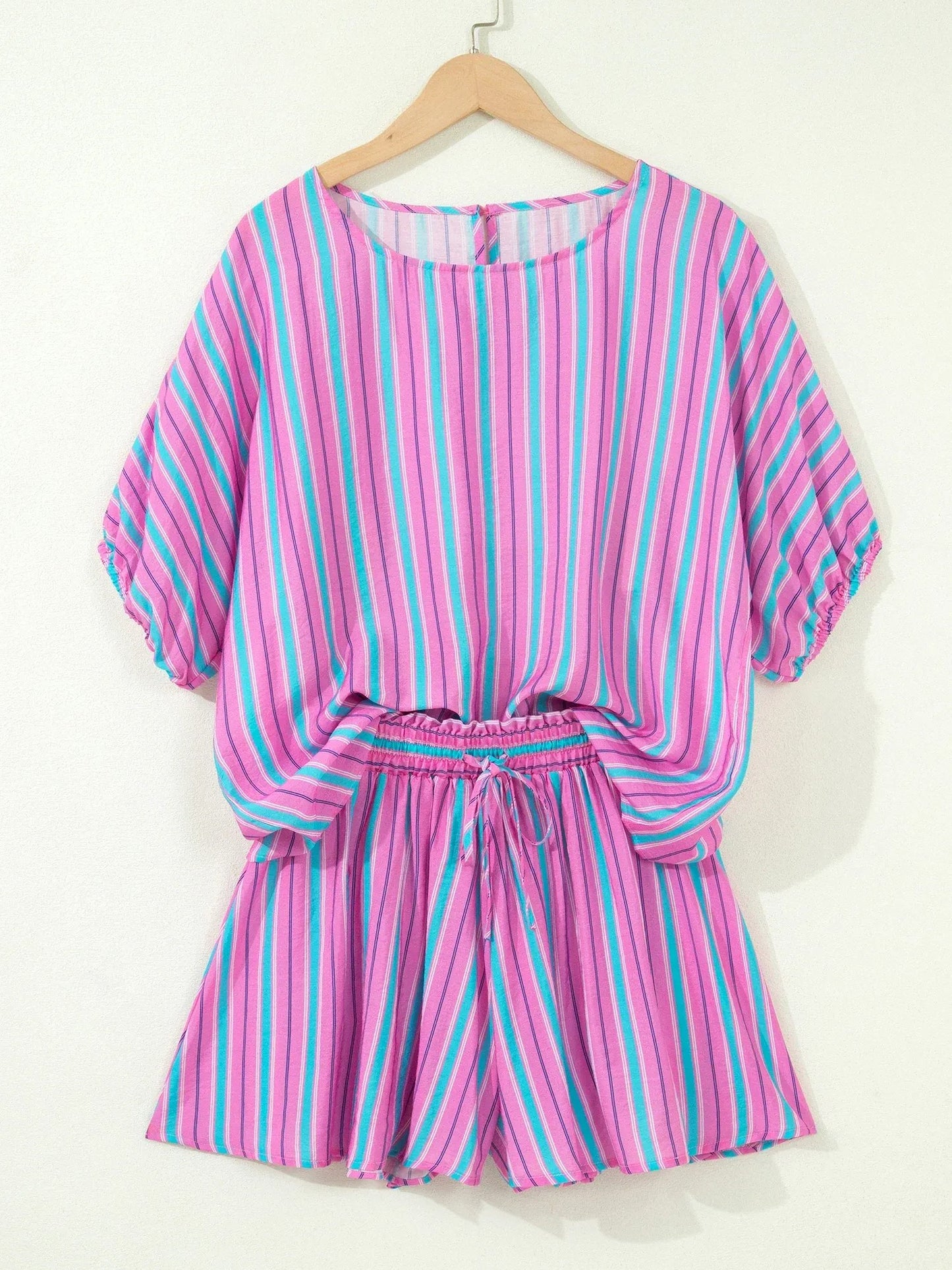 Women's Vertical Striped 2 Piece Short Set