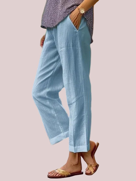 Plain Linen Cotton And Linen Loose Pants