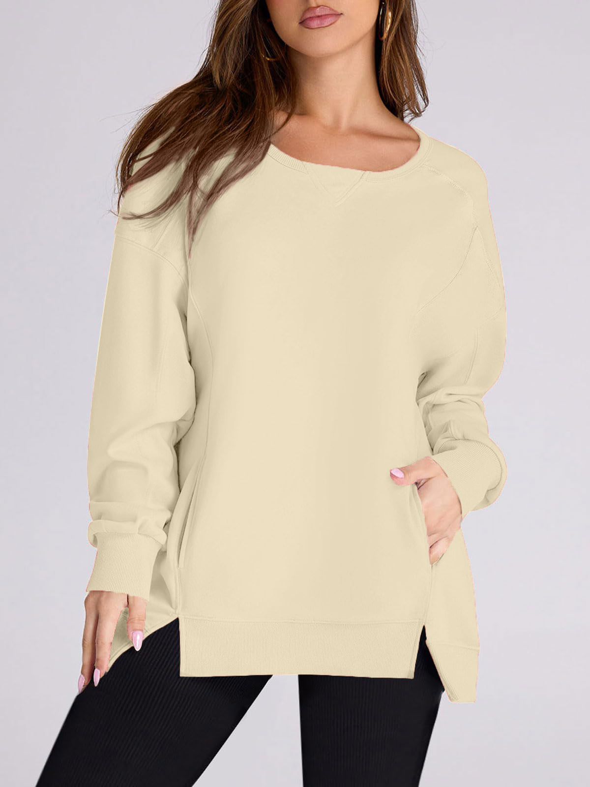 Women's High Low Side Slit Pullover Sweatshirt With Pockets