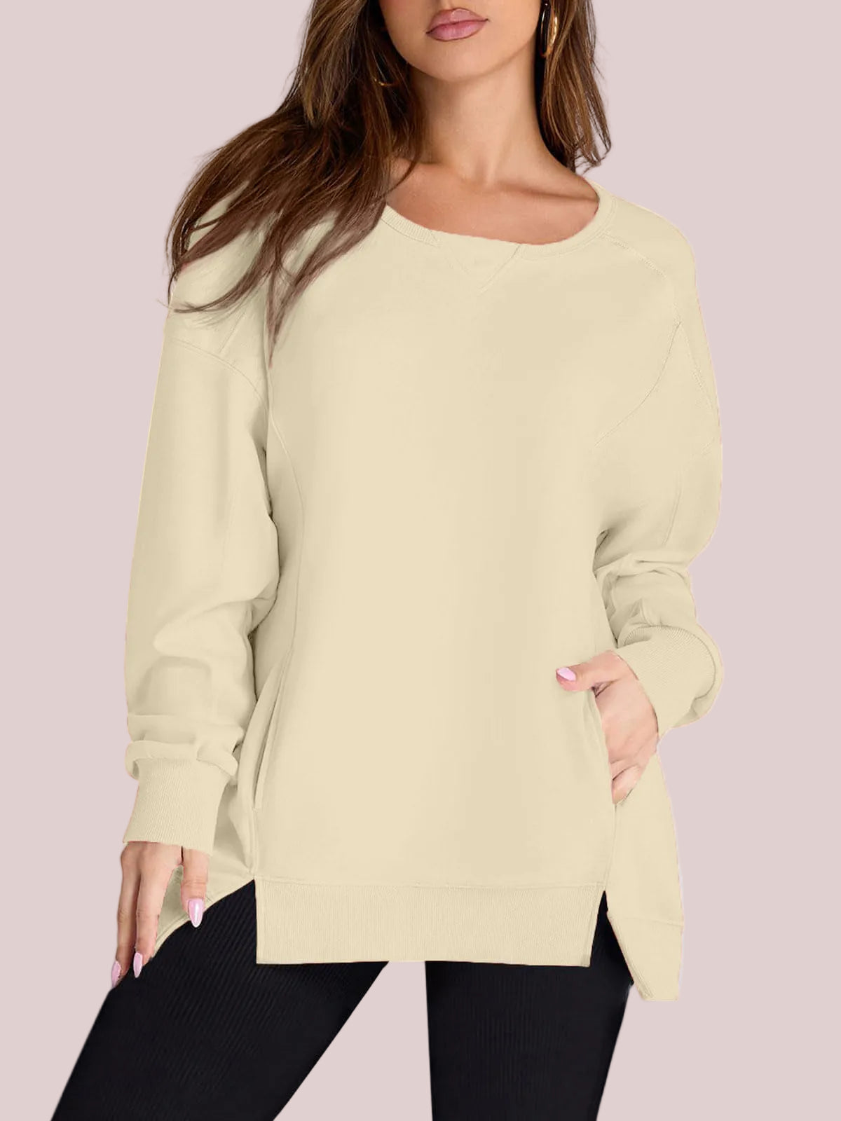 Women's High Low Side Slit Pullover Sweatshirt With Pockets