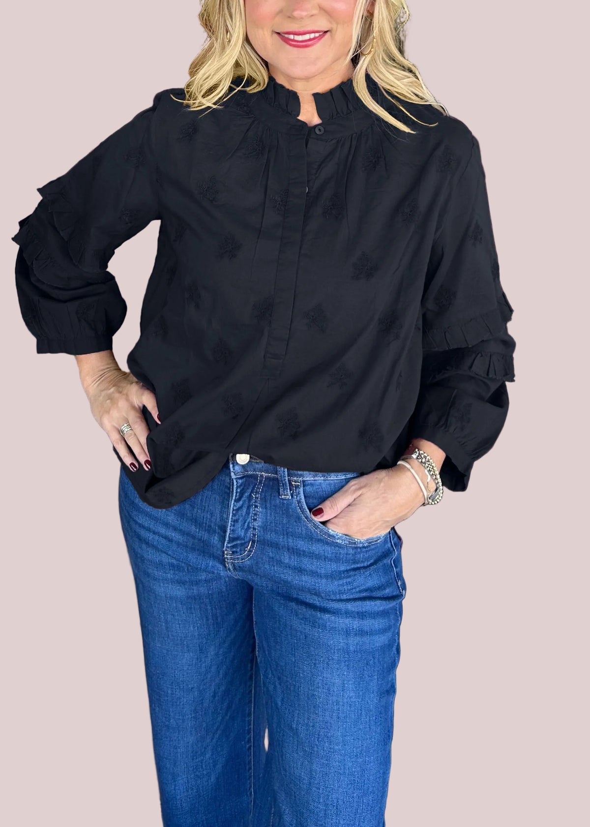 Women's Strawberry Print Ruffle Sleeve Shirt