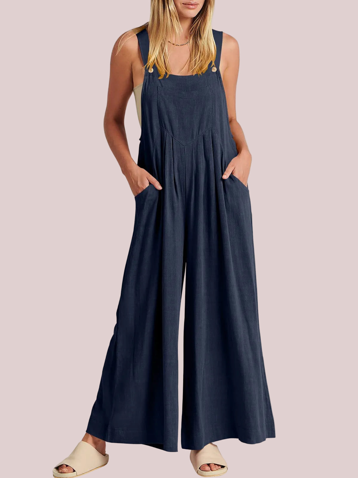 Sleeveless Wide Leg Jumpsuit with Pockets