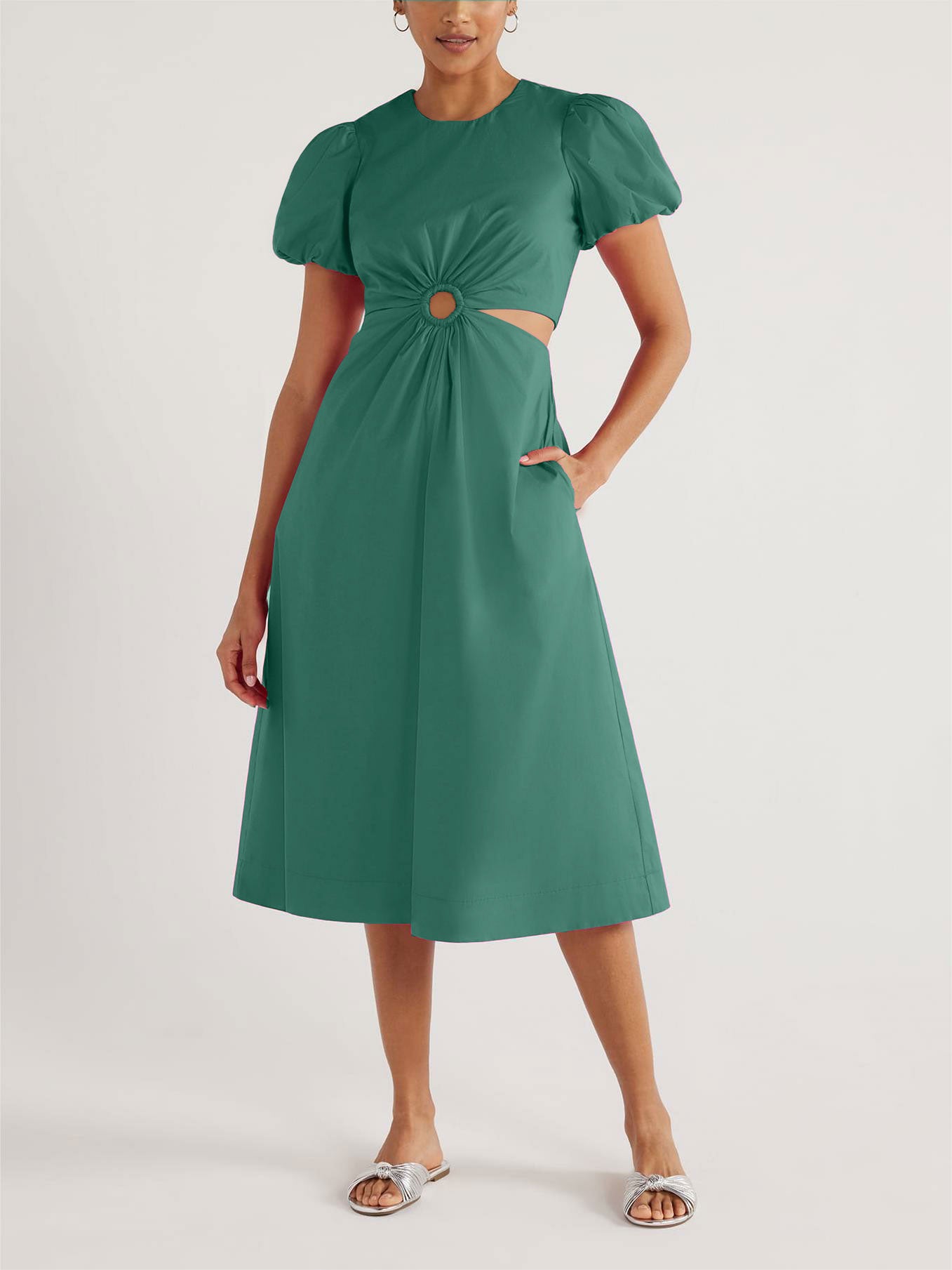 Bubble Sleeve Cutout Dress