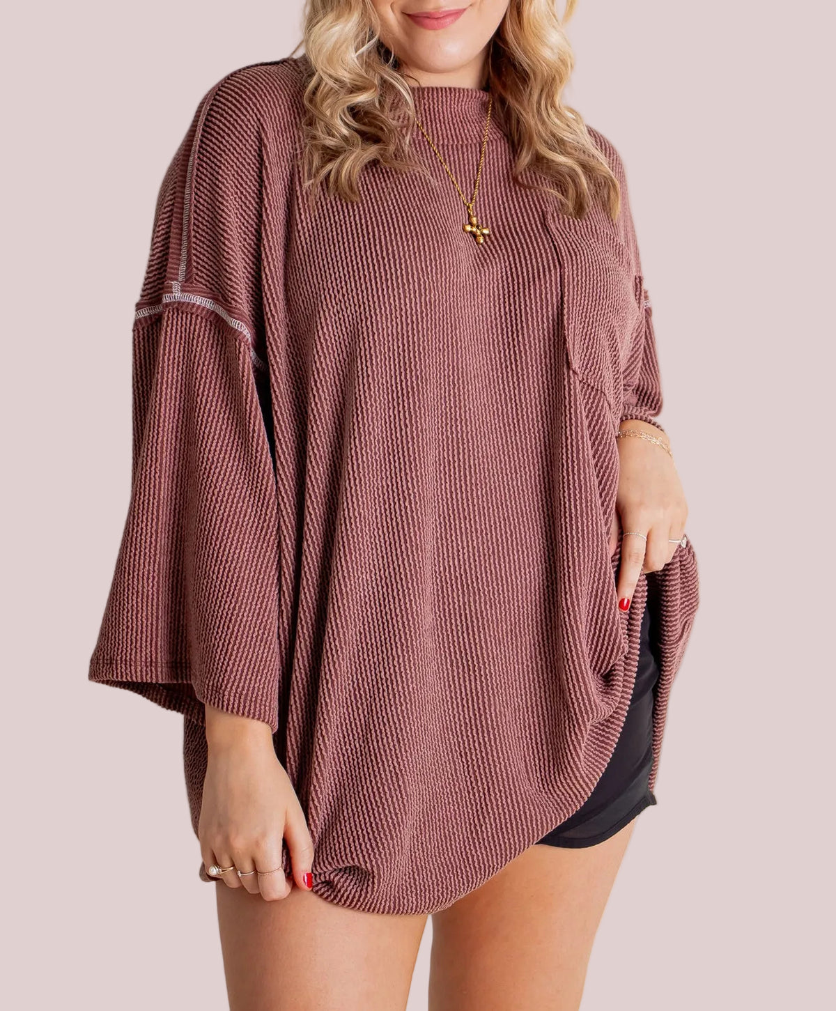 Oversize High Neck Urban Ribbed Tunic