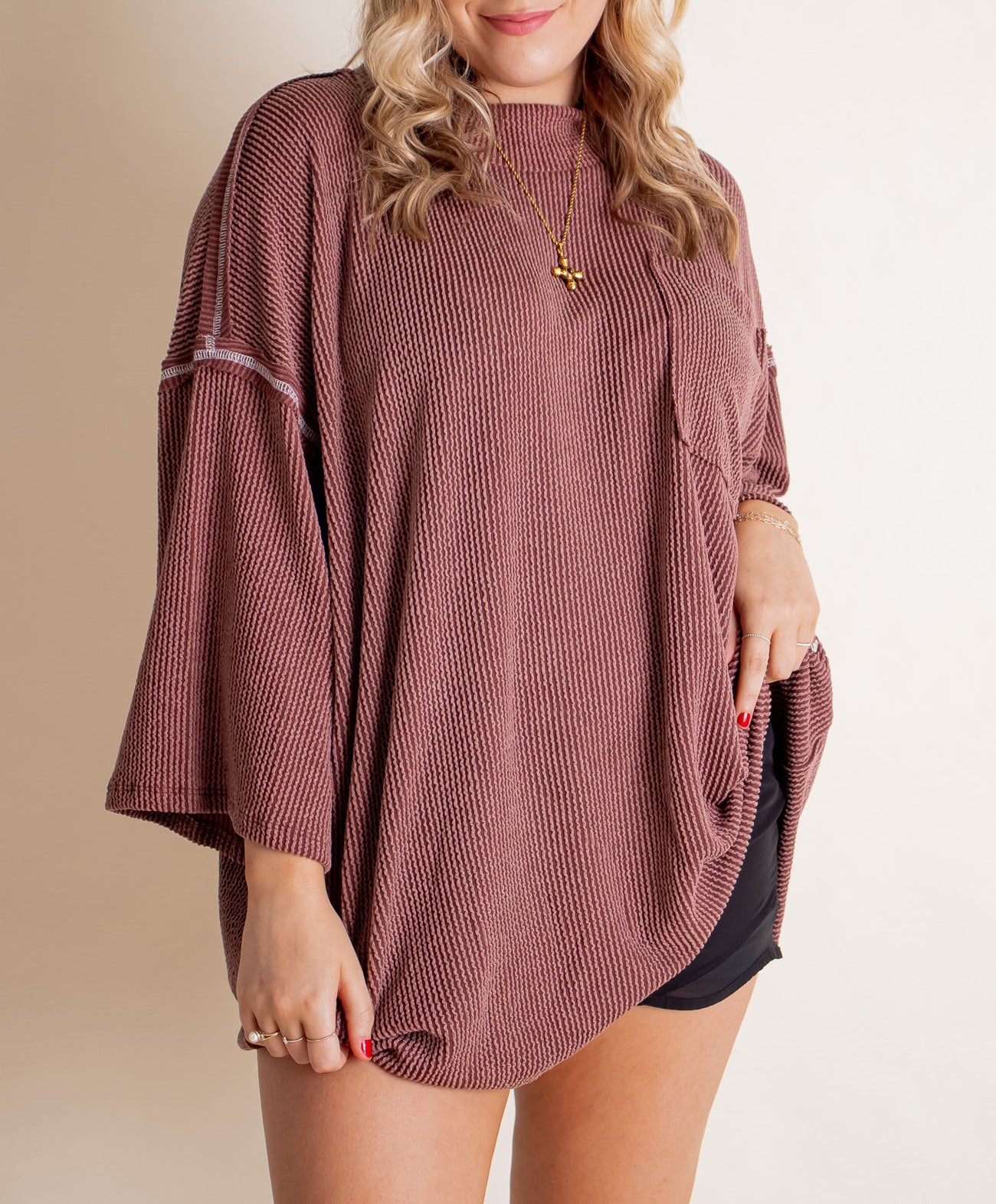 Oversize High Neck Urban Ribbed Tunic