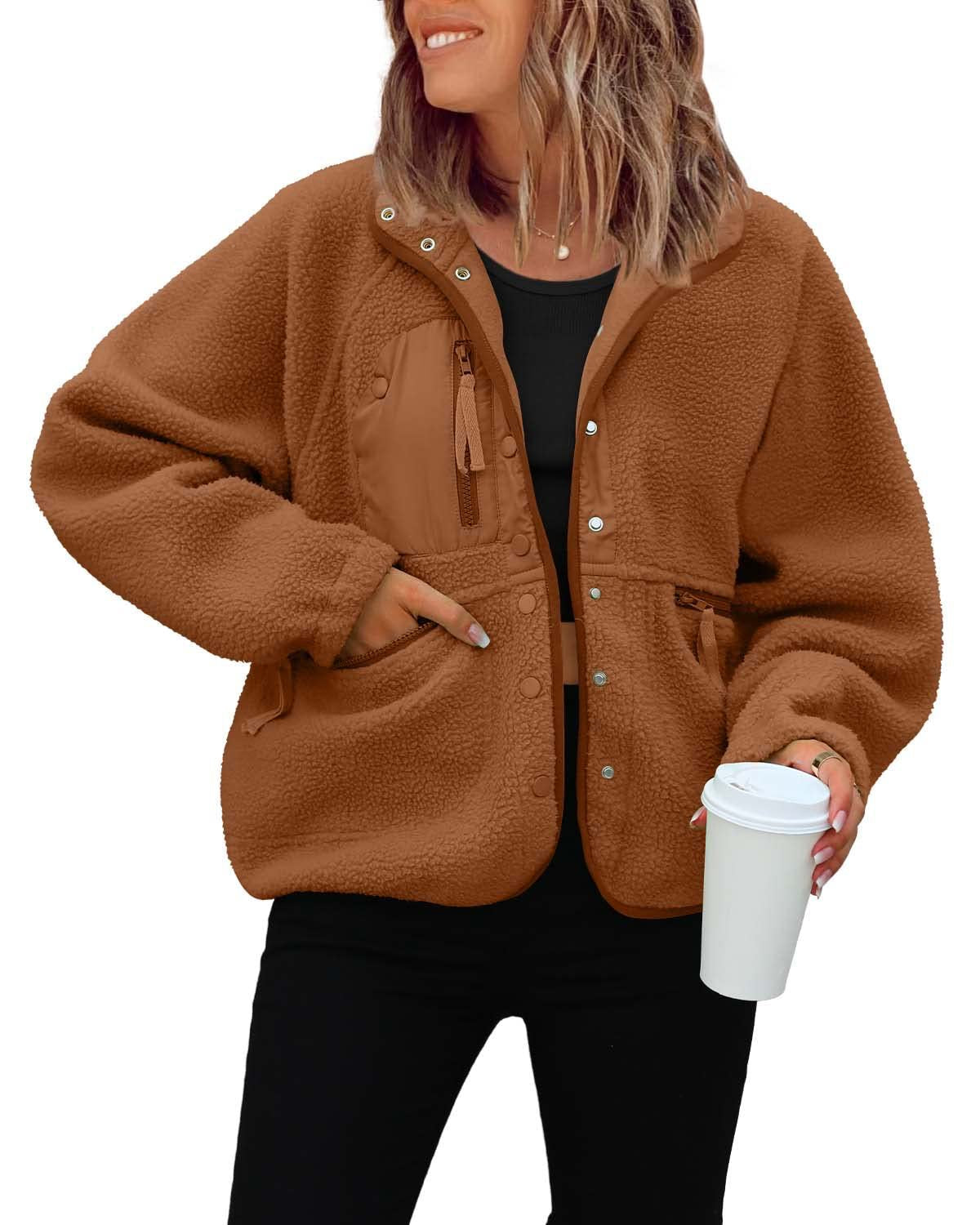 Women's Button Down Fuzzy Fleece Jacket