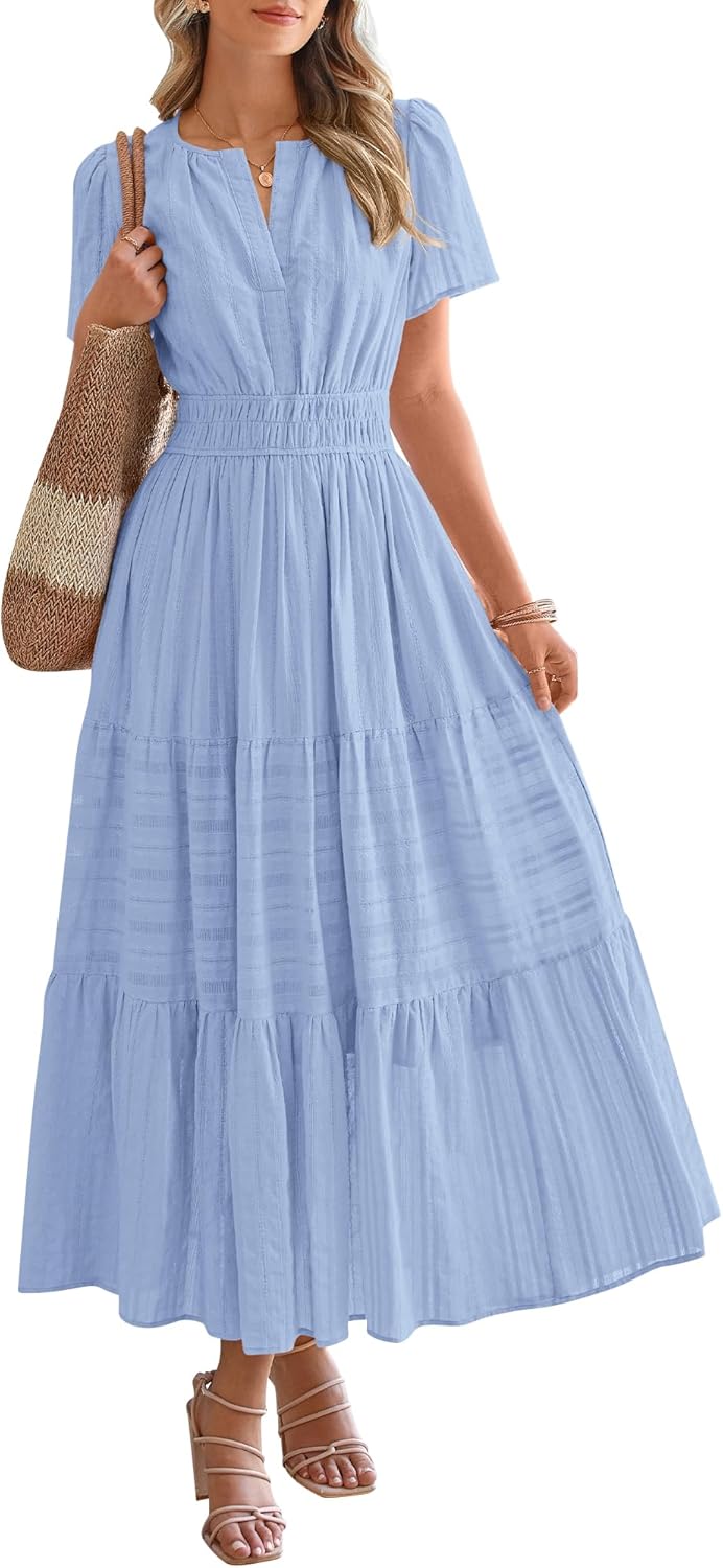 Women's V neck Ruched Spring/Summer Maxi Dress