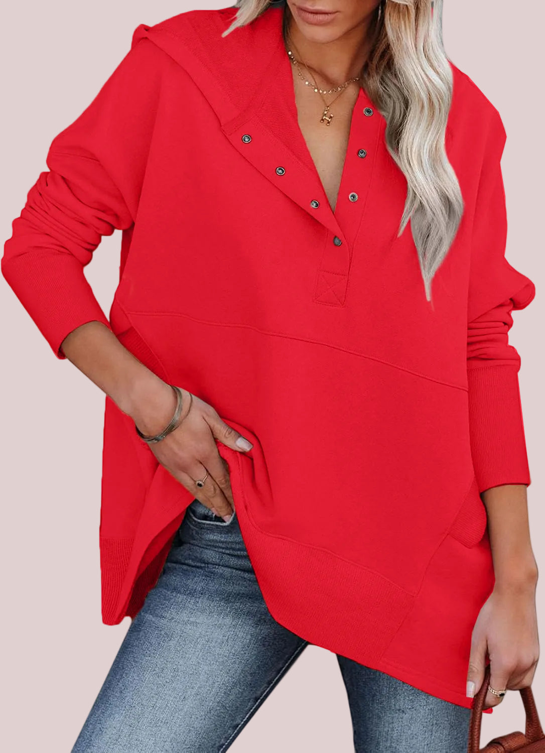 Women's Oversized Half Button Hoodie