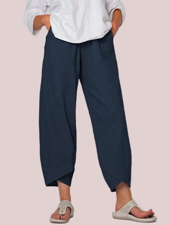 Women's Cotton Linen Simple Loose Casual Ninth Pants