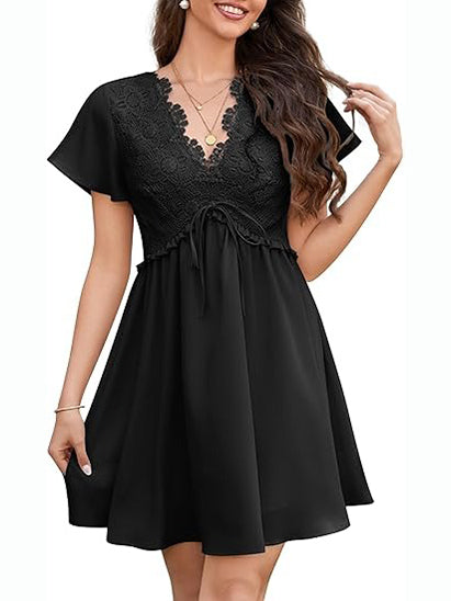Women's Floral Lace Boho Mini Dress