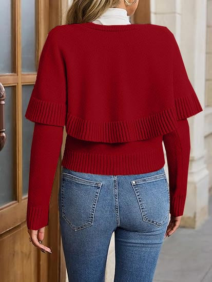 Women's Long Sleeve Fall Knit Cape Sweaters
