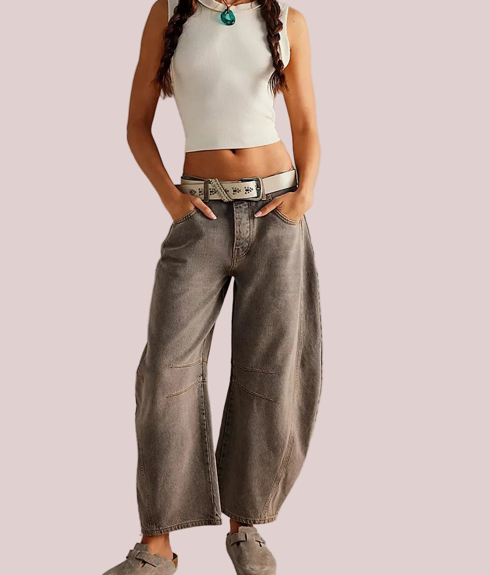High Stretch Mid-Rise Barrel Jeans Fashion Wide Leg Shape