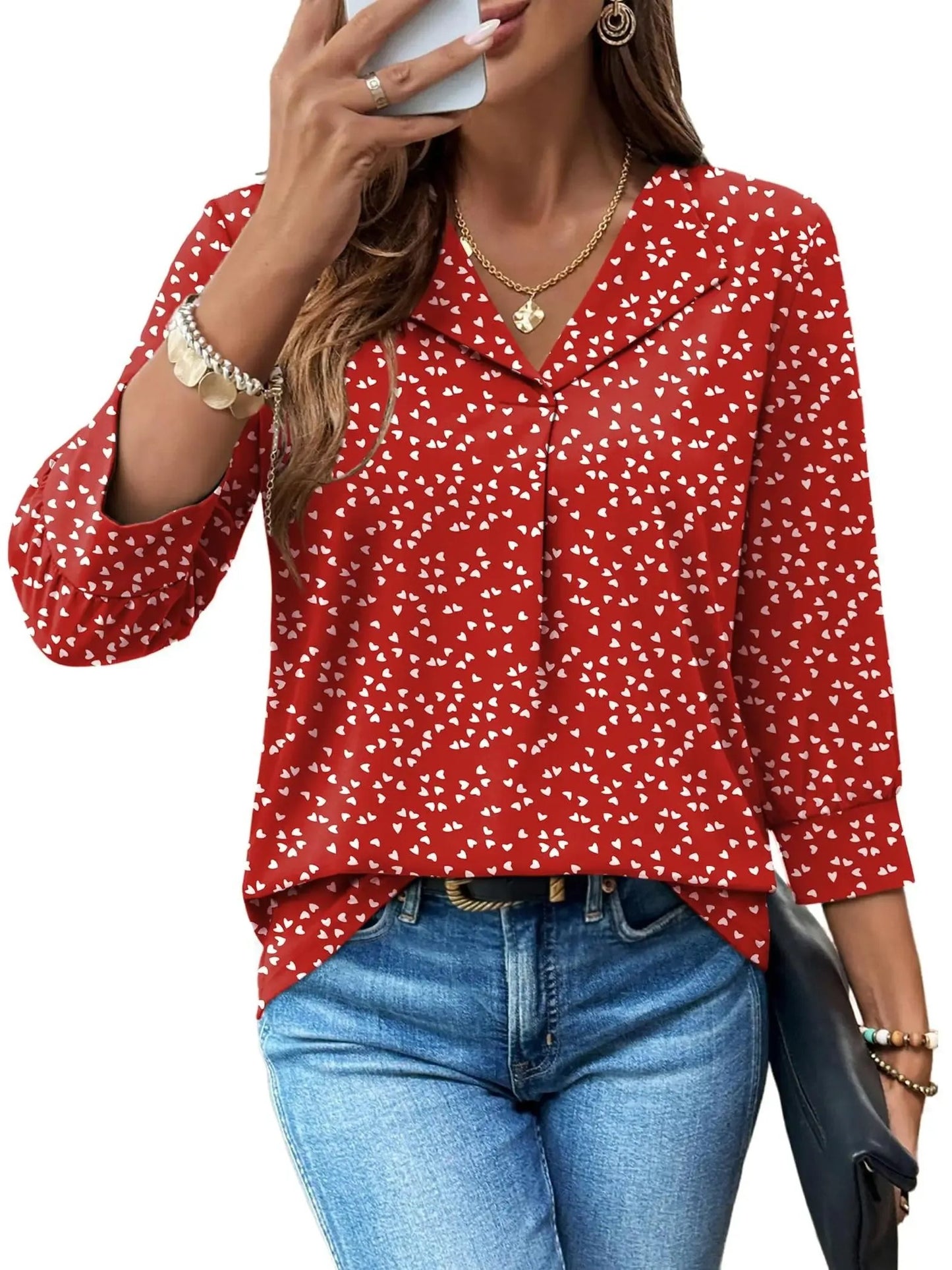 Summer Loose 3/4 Sleeve Printed Dressy Blouse