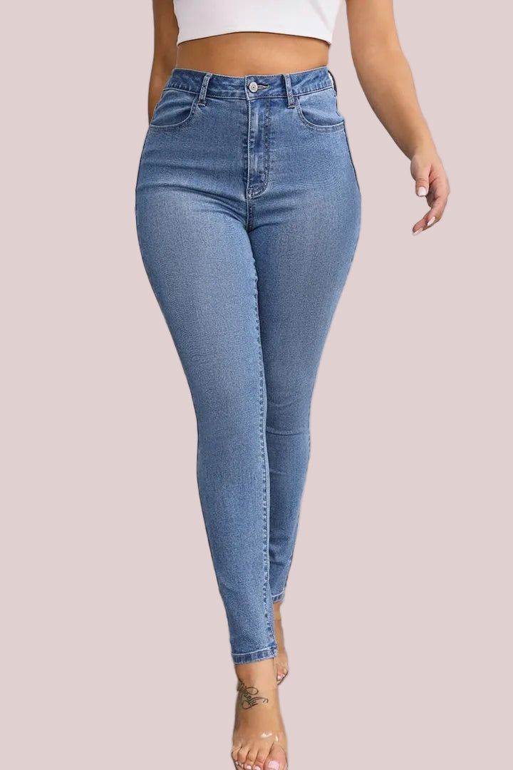 Elastic High Rise Skinny Jeans