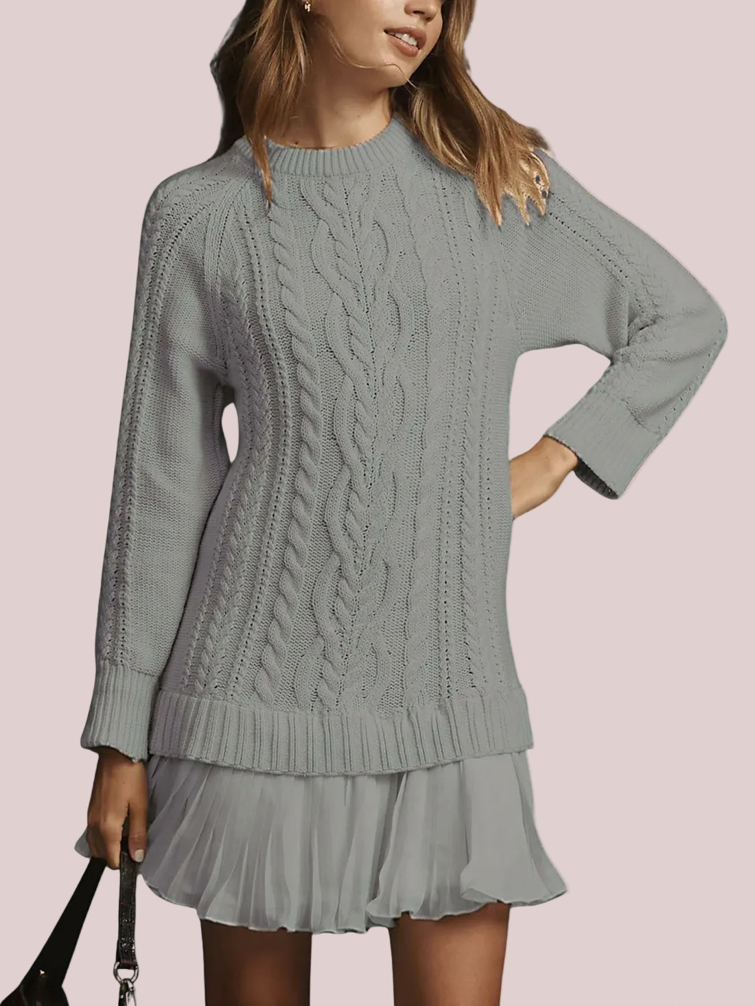 Women's Crewneck Cable Knit Sweater Mini Dress