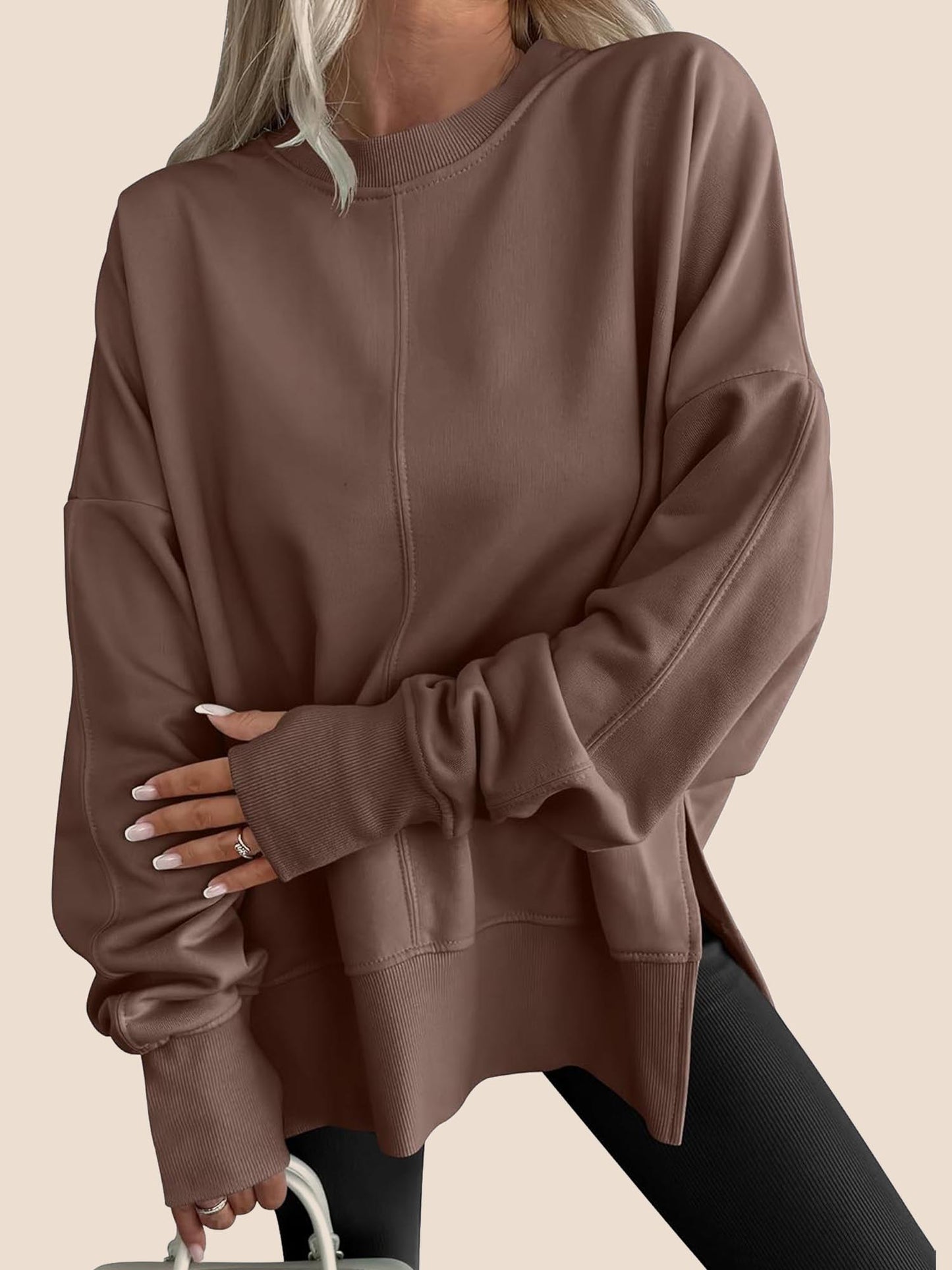 Women's Oversized Thumbhole Long Sleeve Side Slit Sweatshirt