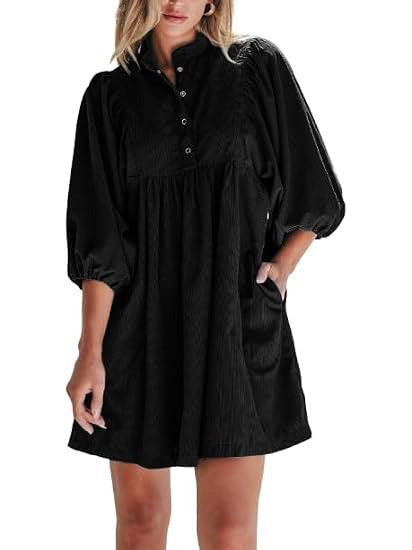 Women's Button Up Empire Waist Corduroy Dress