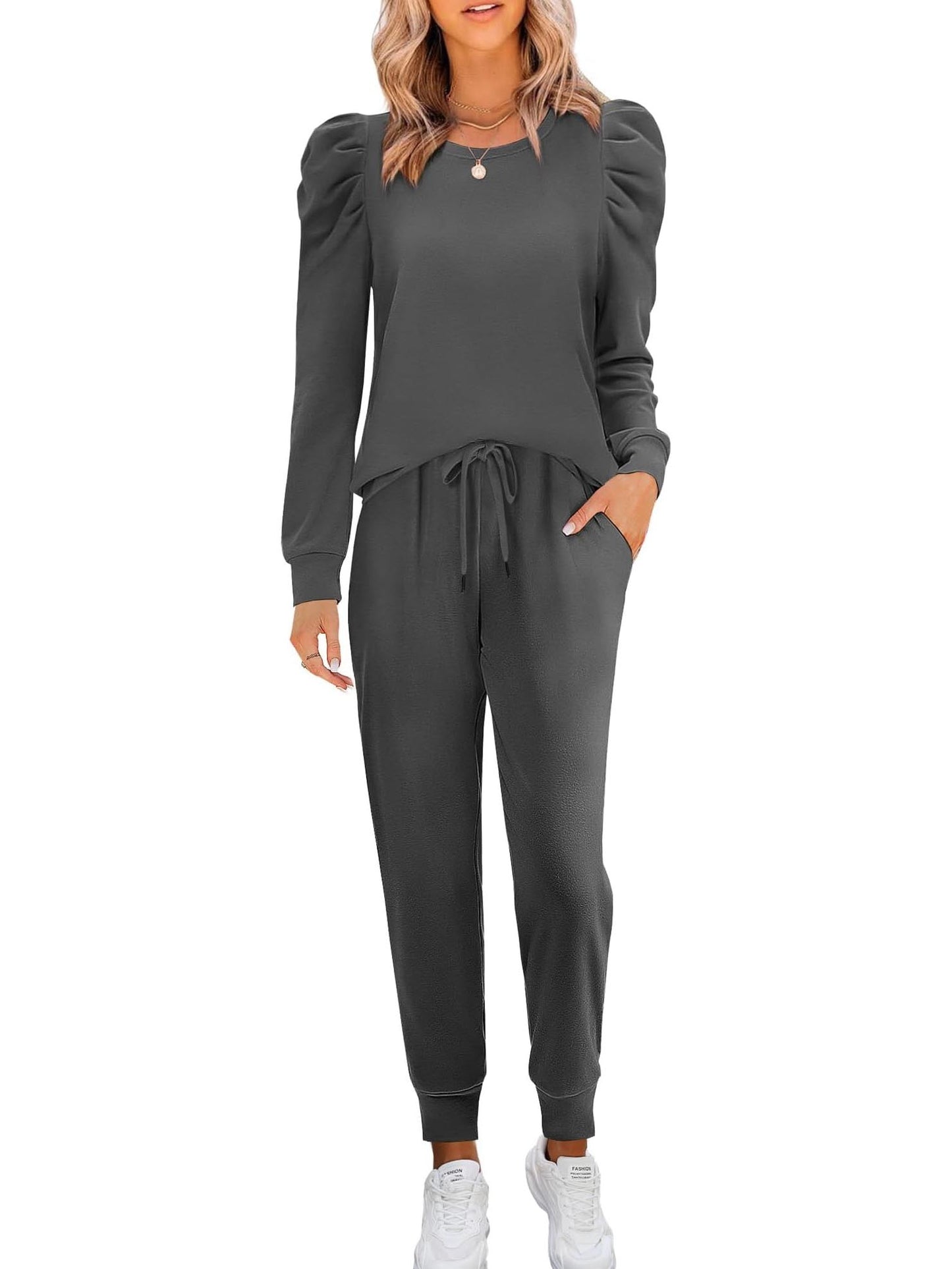 Women's Puff Sleeve Long-Sleeve Two-Piece Set