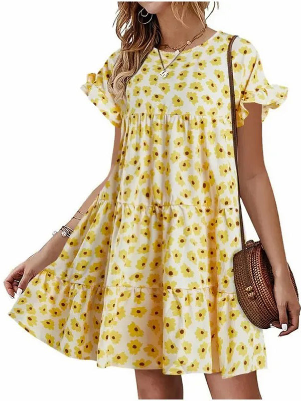 Women's Ruffles Floral Printed Babydoll Casual Dress