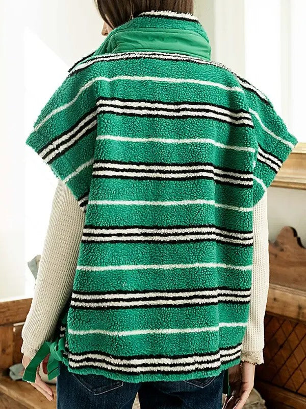 Women's Oversized Striped Sherpa Fleece Vest