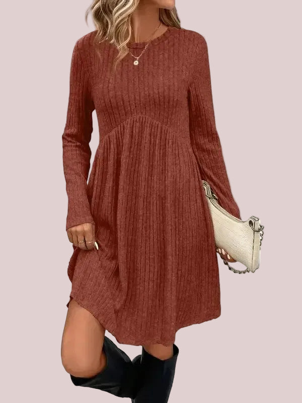 Women's Ribbed Long Sleeve Babydoll Dress