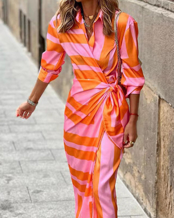 Women's Casual Long Sleeve Print Long Skirts
