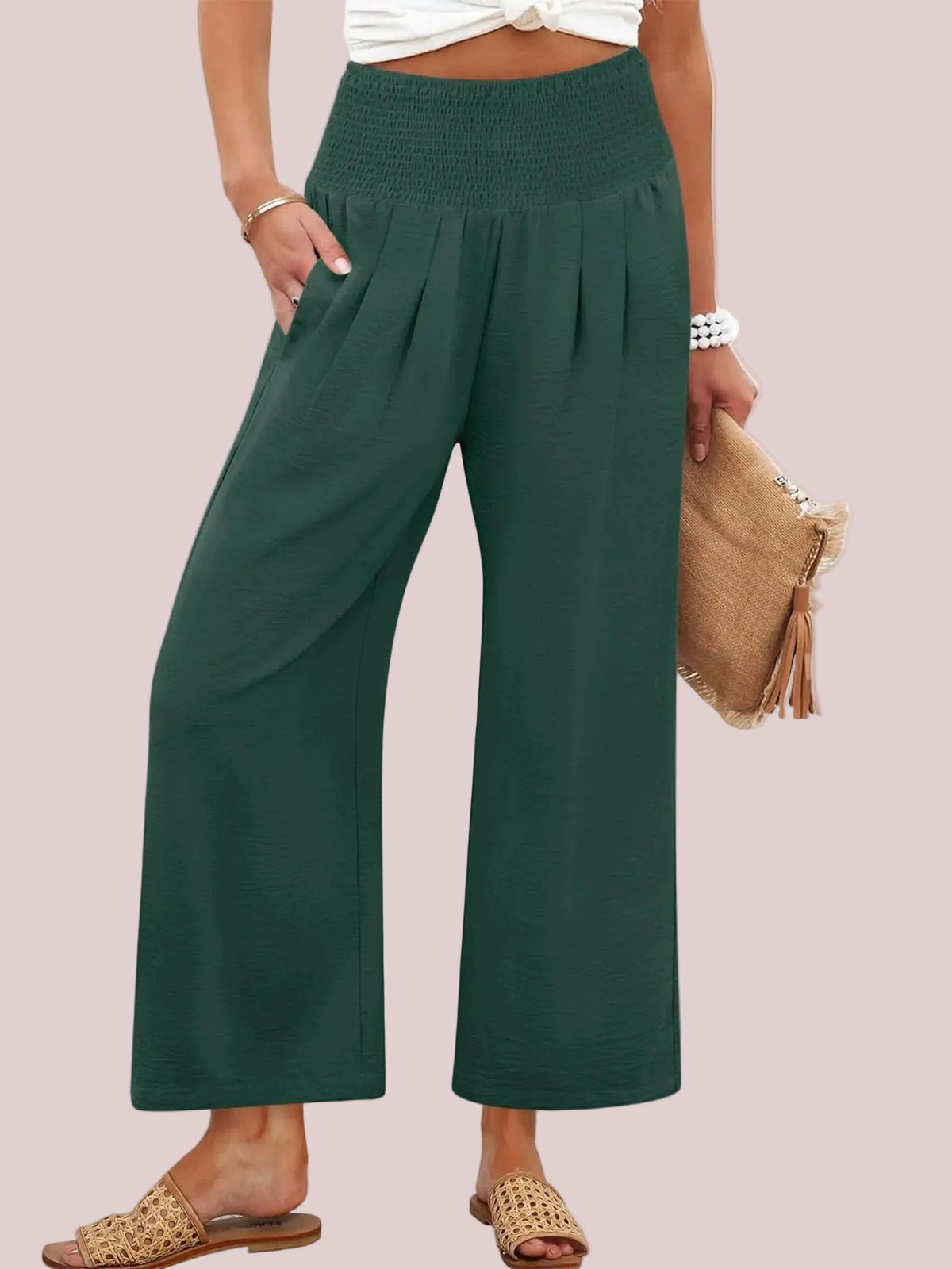 Women's Smocked Waist Wide Leg Palazzo Pants