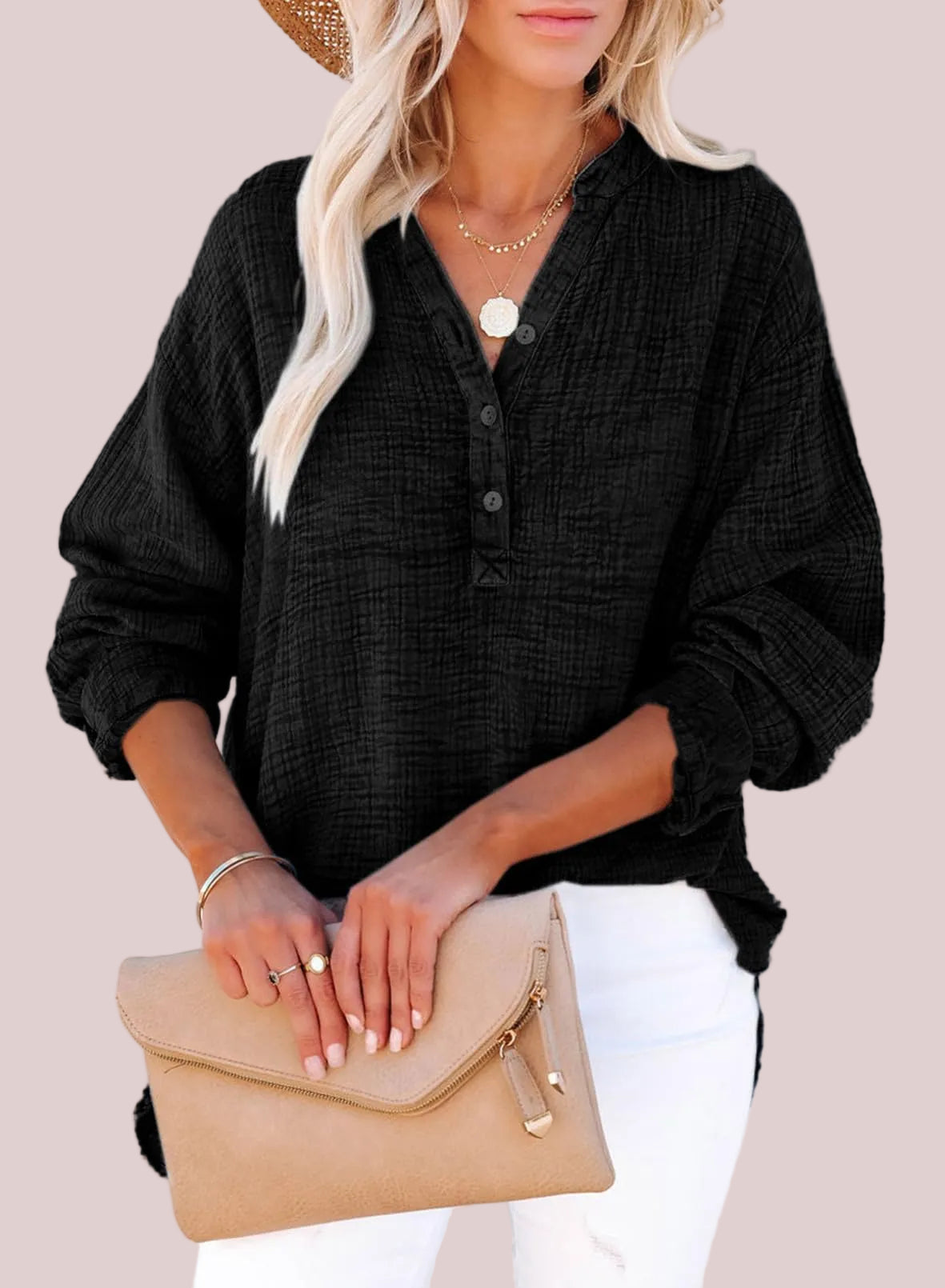 Women's Casual V-Neck Gauze Blouse