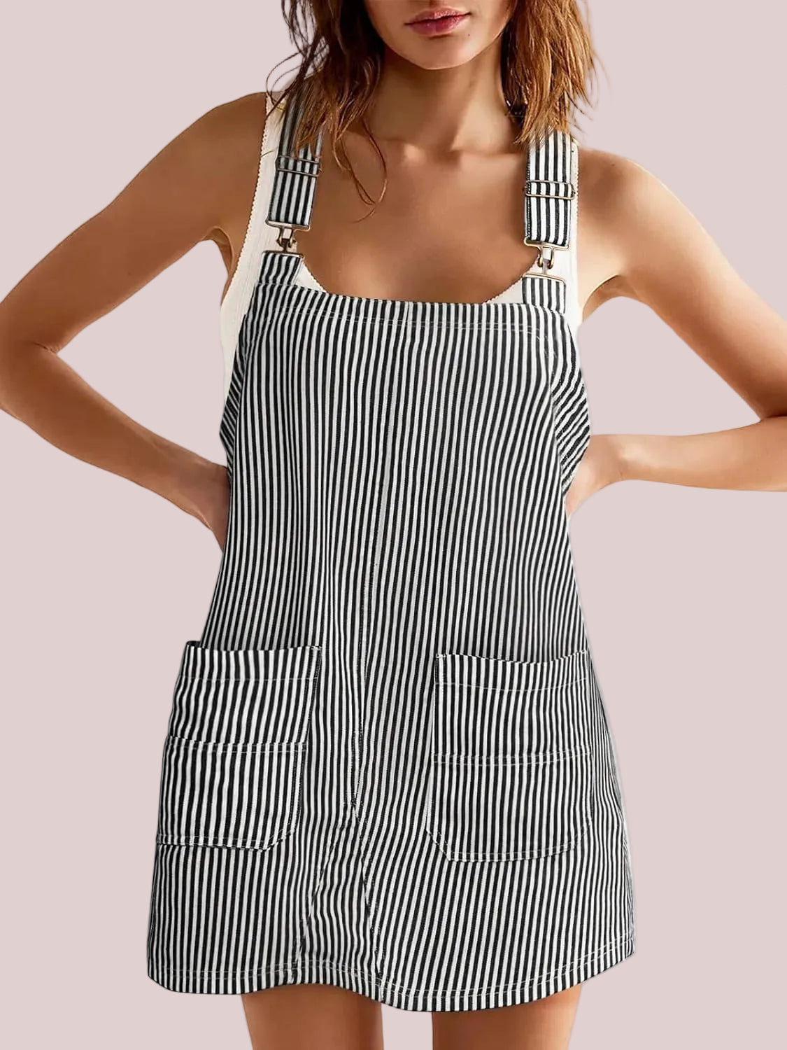 Women's Summer Adjustable Strap Striped Overall Dress