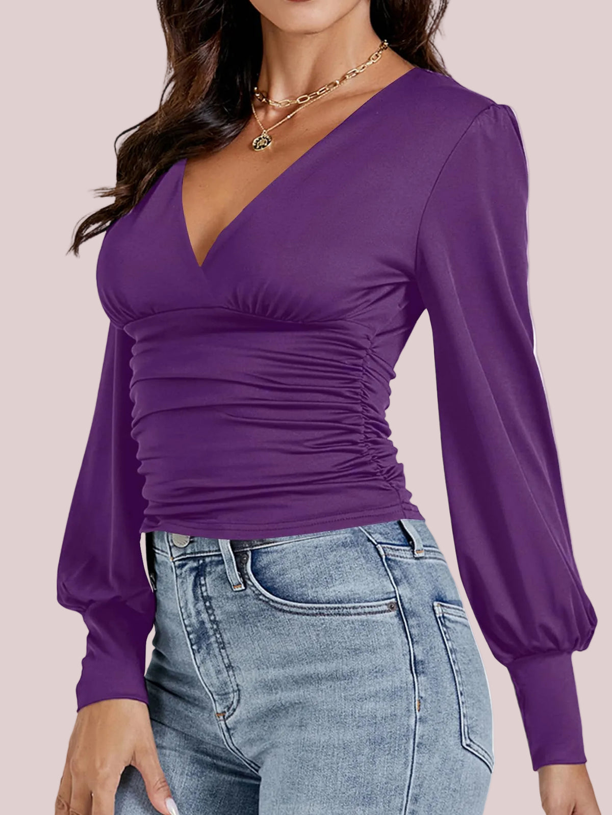 Women's Slim Fit Elegant V Neck Tops
