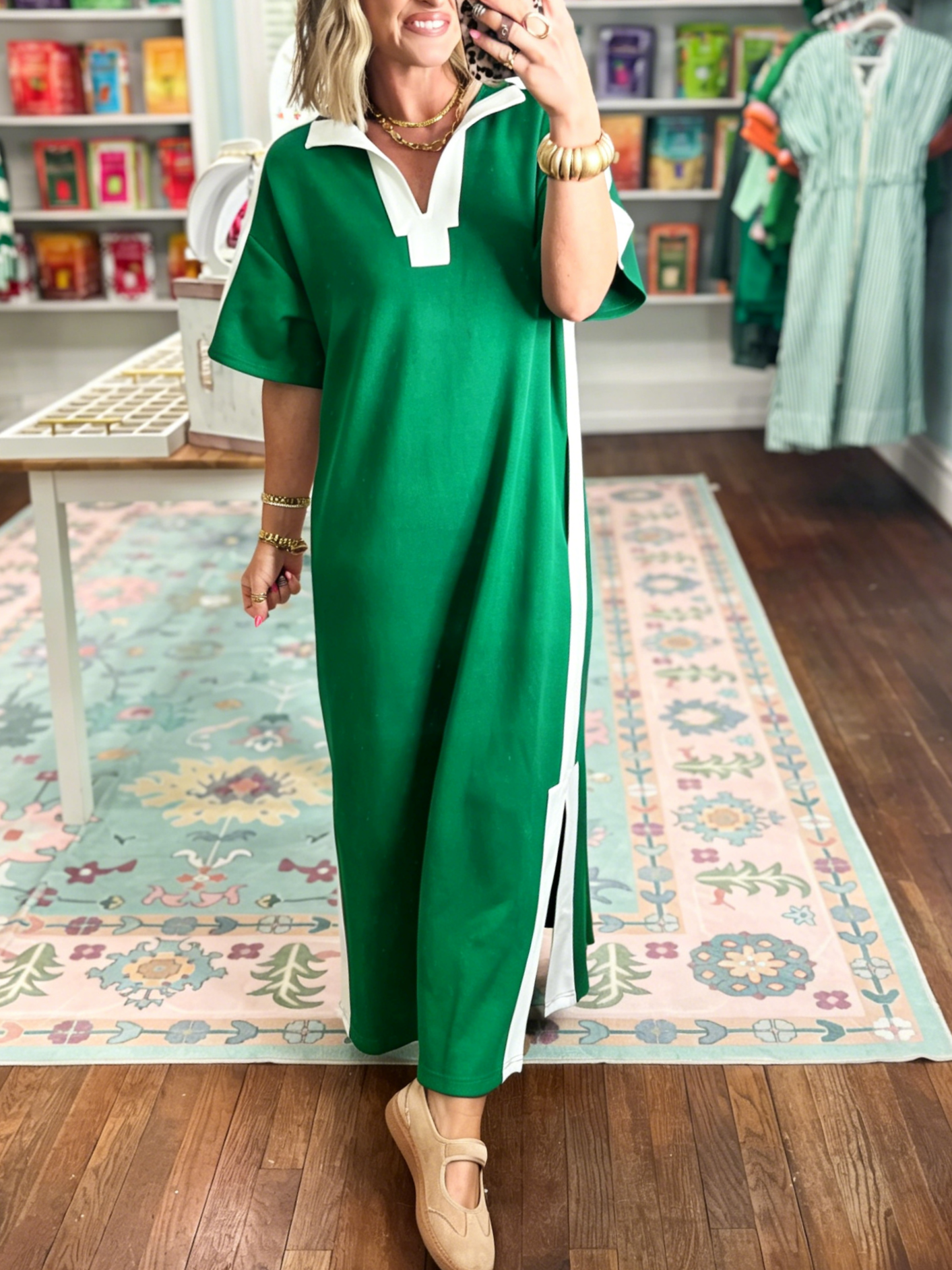 Women's Color Block V-Neck Slit Maxi Dress