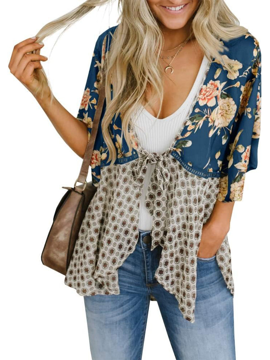 Women's Boho 3/4 Sleeve Flowy Beach Cover Up