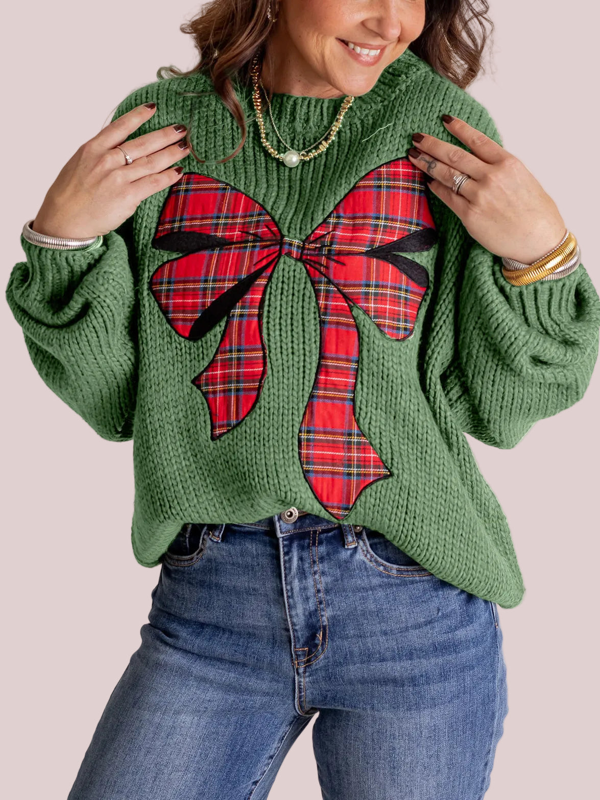 Women's Plaid Bow Sweater