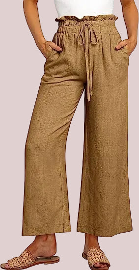 Women's High Waist Drawstring Wide Leg Linen Pants