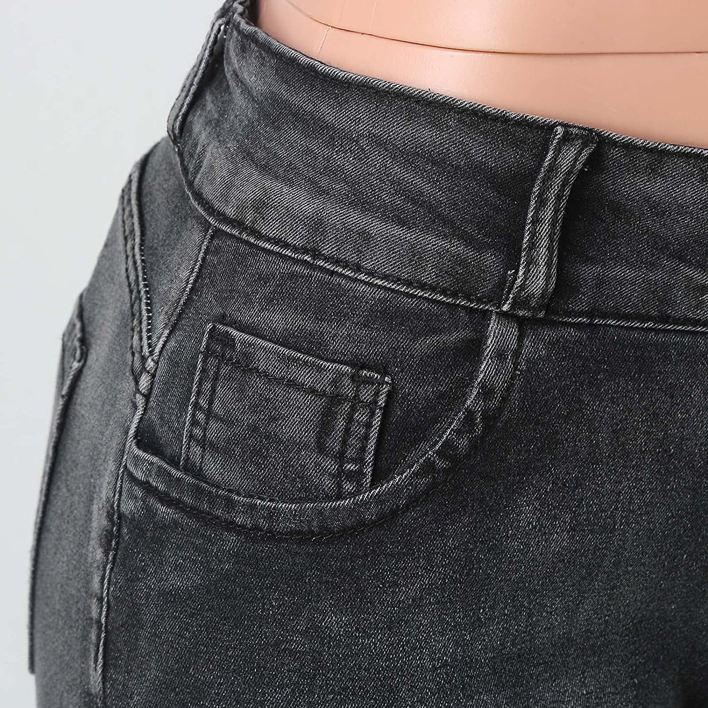 Women's Solid Color Straight High Waist Stretch Slim Jeans High Fashion