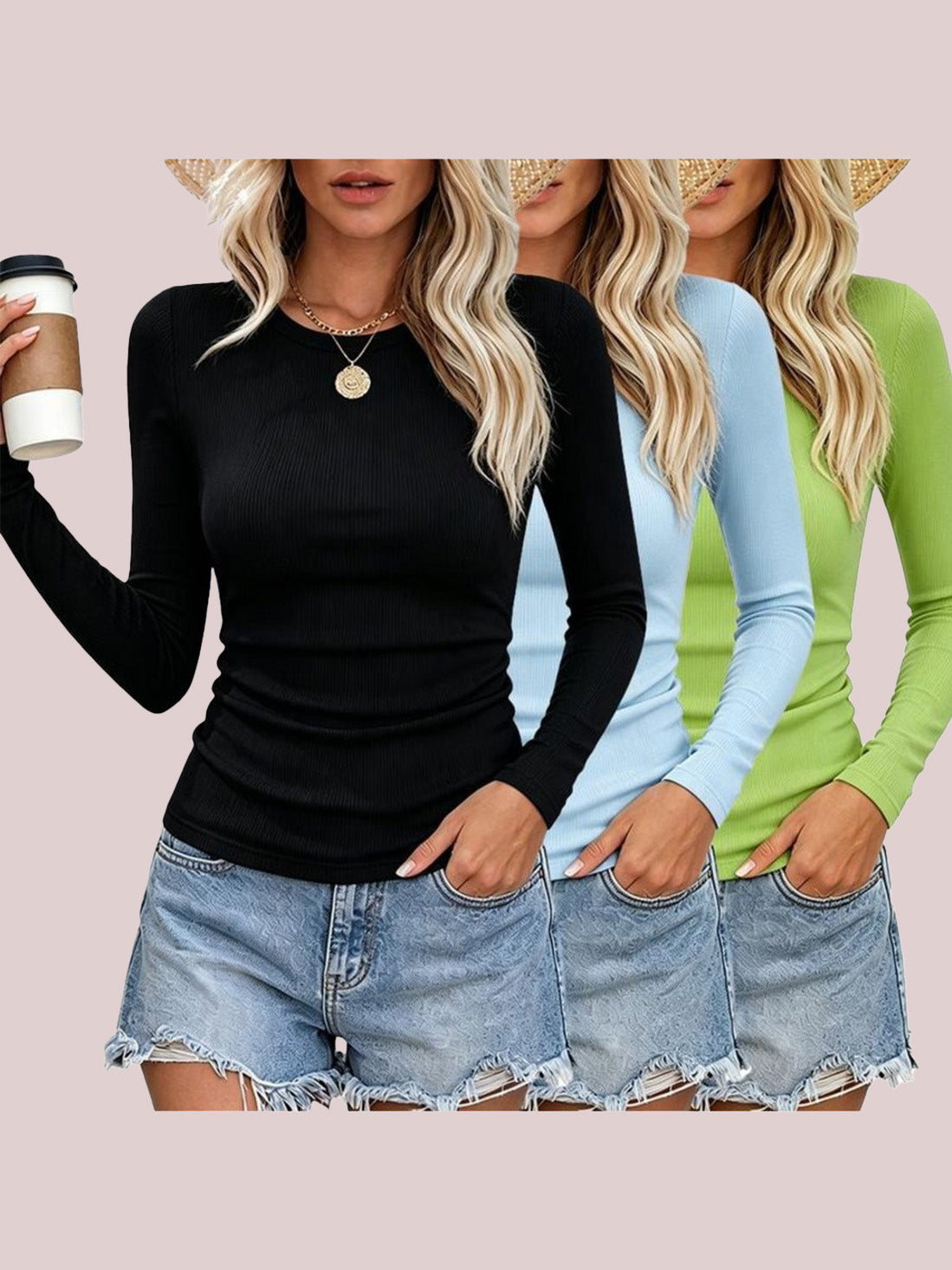 Women's Layering Ribbed Long Sleeve Top 3 Pack