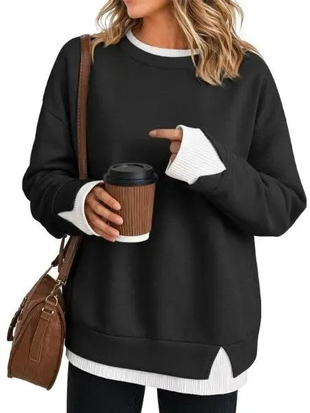 Women's Fake Two Piece Layered Crewneck Sweatshirt