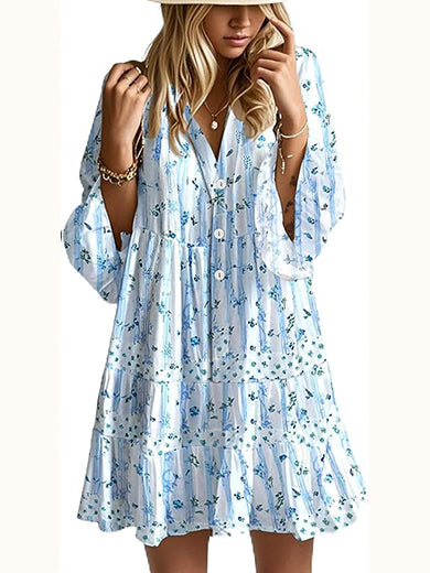 Women's 2026 Boho Babydoll Dress with 3/4 Ruffle Sleeves