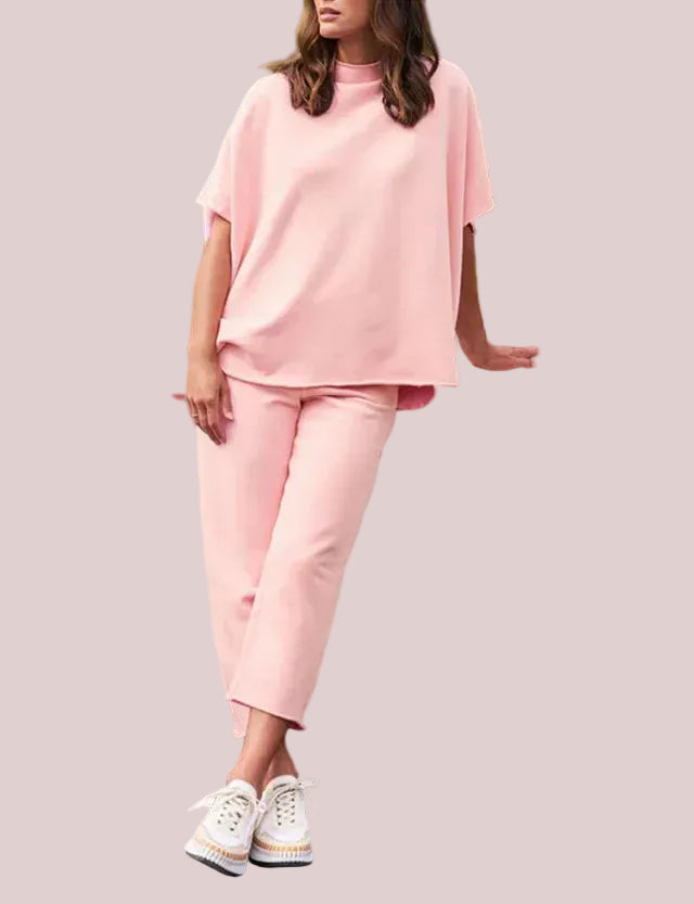 Women's Casual Batwing Sleeve Pullover Top and Wide Leg Set