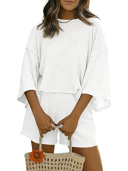 Women's Waffle Knit 3/4 Sleeve 2 Piece Lounge Set