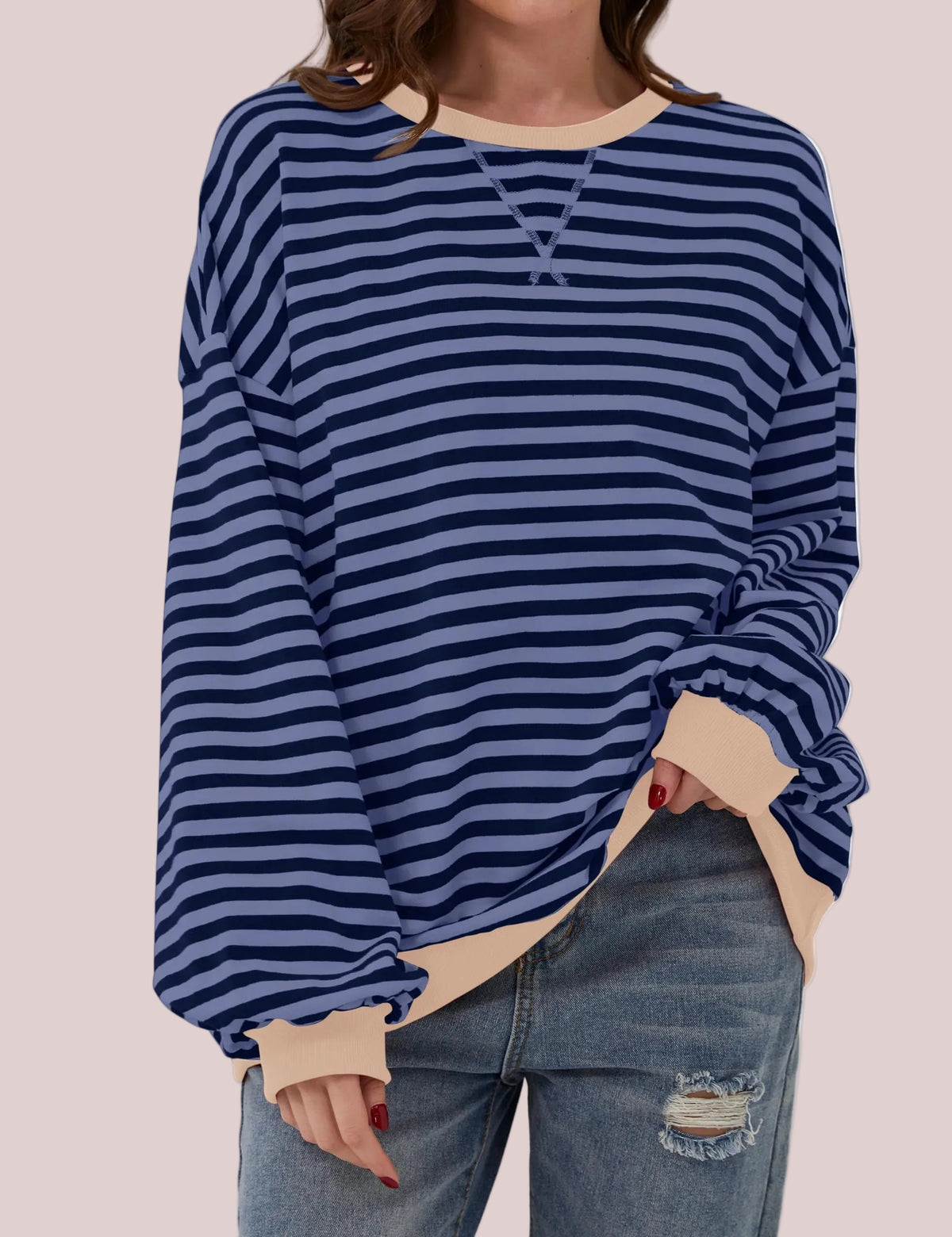 Women's Oversized Striped Long Sleeve Pullover