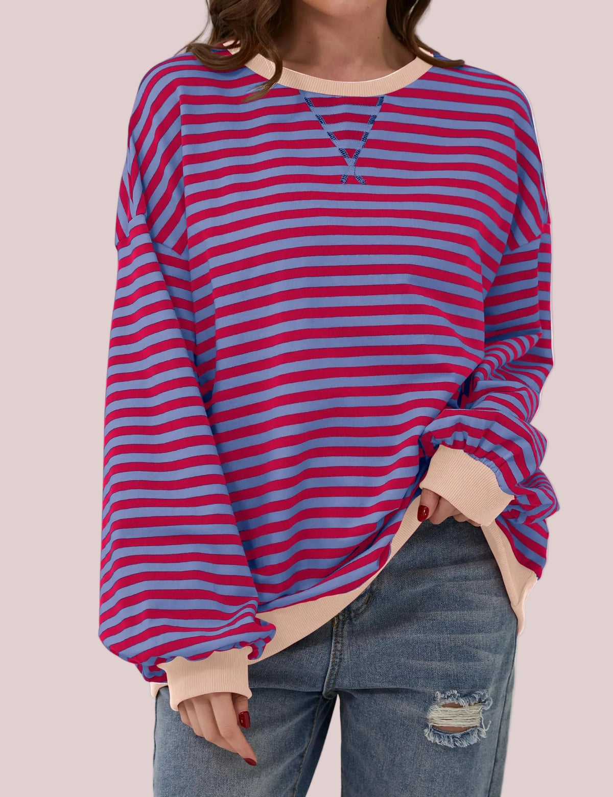 Women's Oversized Striped Long Sleeve Sweatshirt