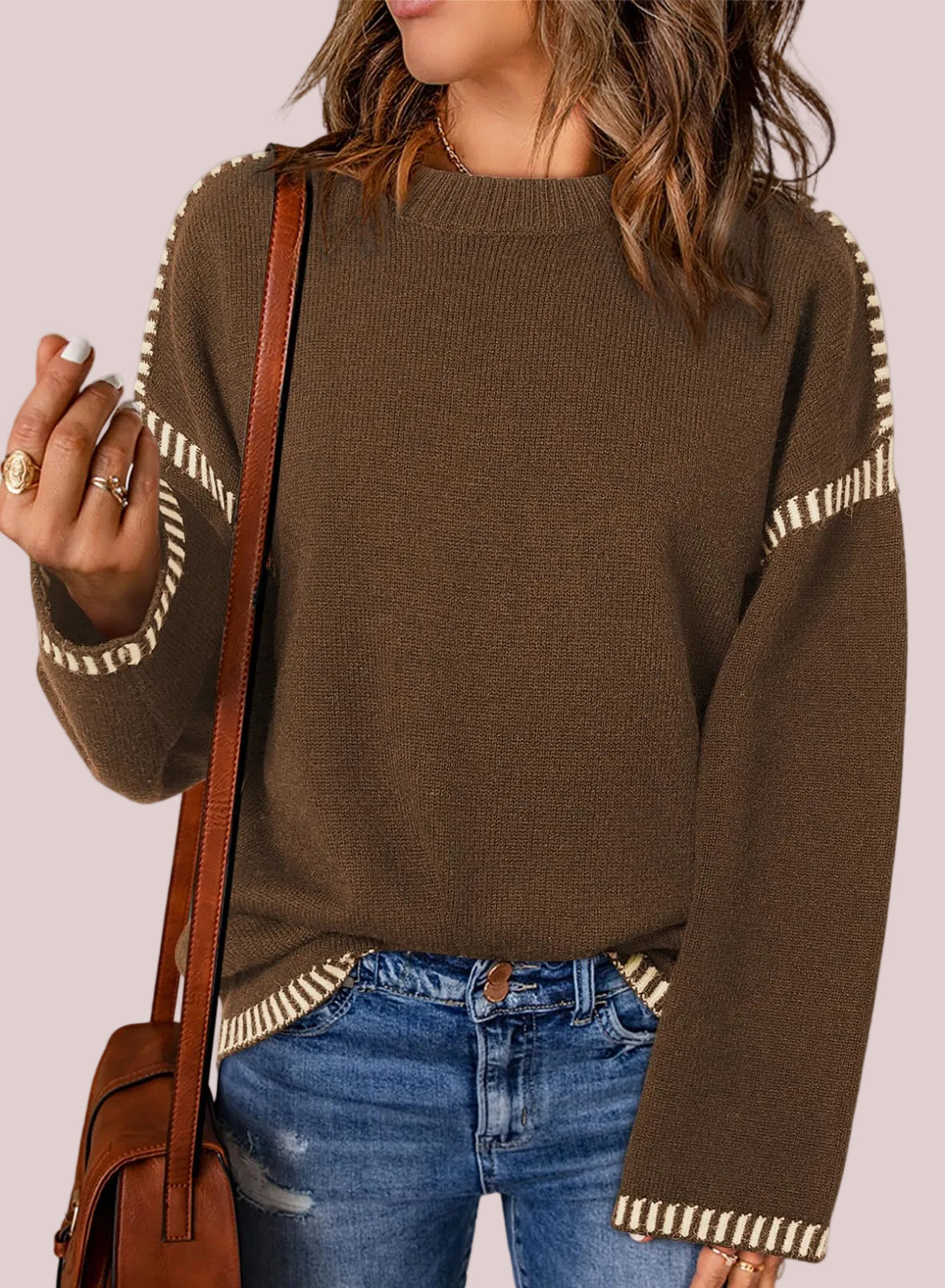 Women's Contrast Cable Knit Pullover Sweater