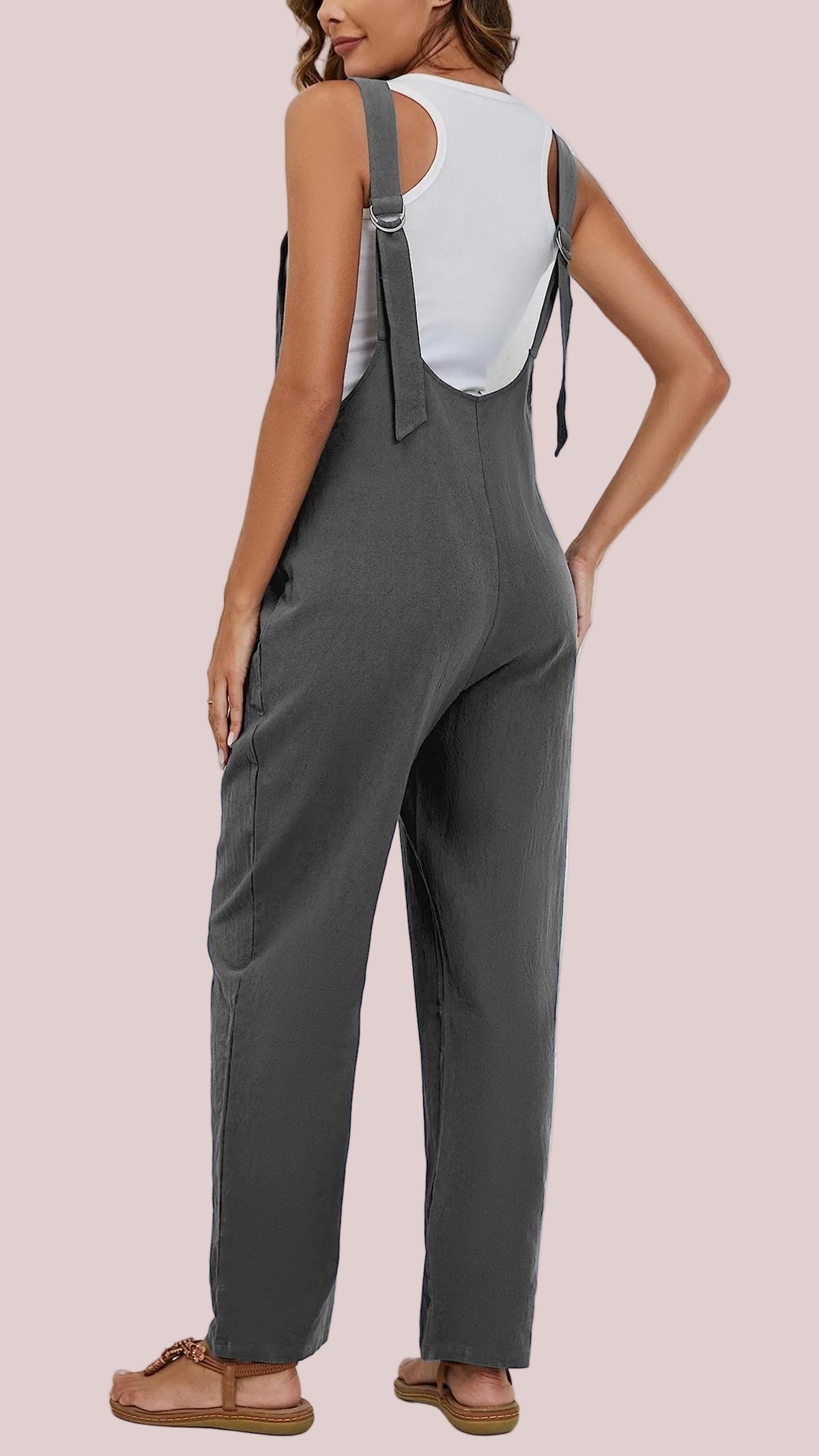 Women's Adjustable Straps Button Up Jumpsuit