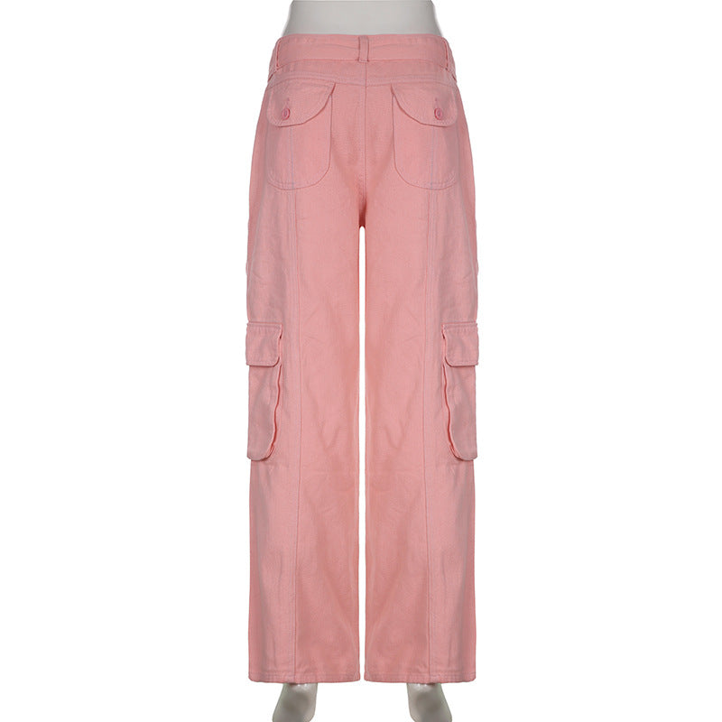 High-waisted multi-pocket straight overalls
