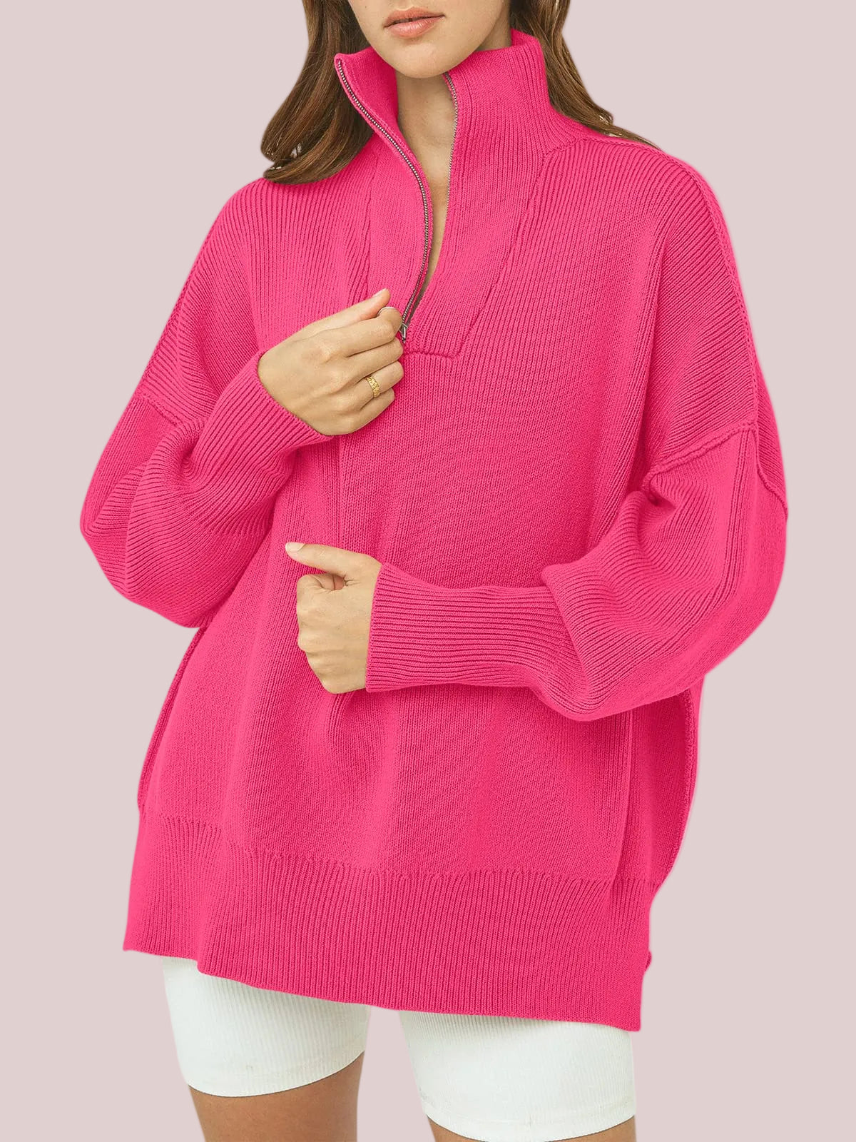 Women's Oversized Quarter Zip Sweater Pullover